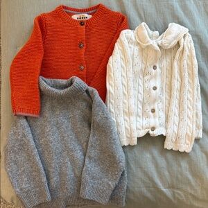 Kids' Cozy Knit Cardigan Set - Orange, White, and Gray